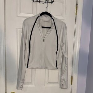 Athleta White Zip Up Jacket with Black Trim (Large)